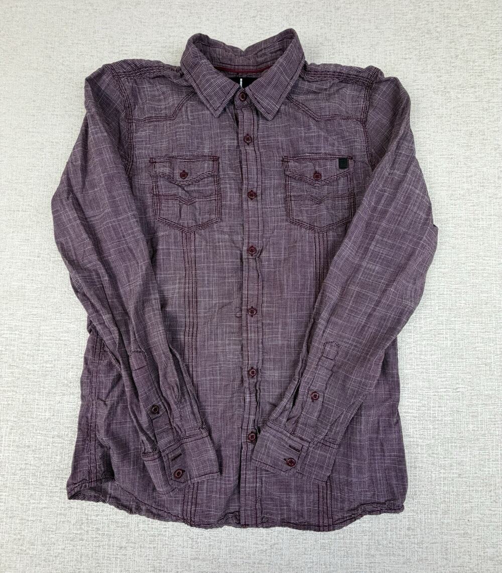 Jeans by Buffalo Shirt Men’s M Burgundy Plaid Cotton Button Down Casual